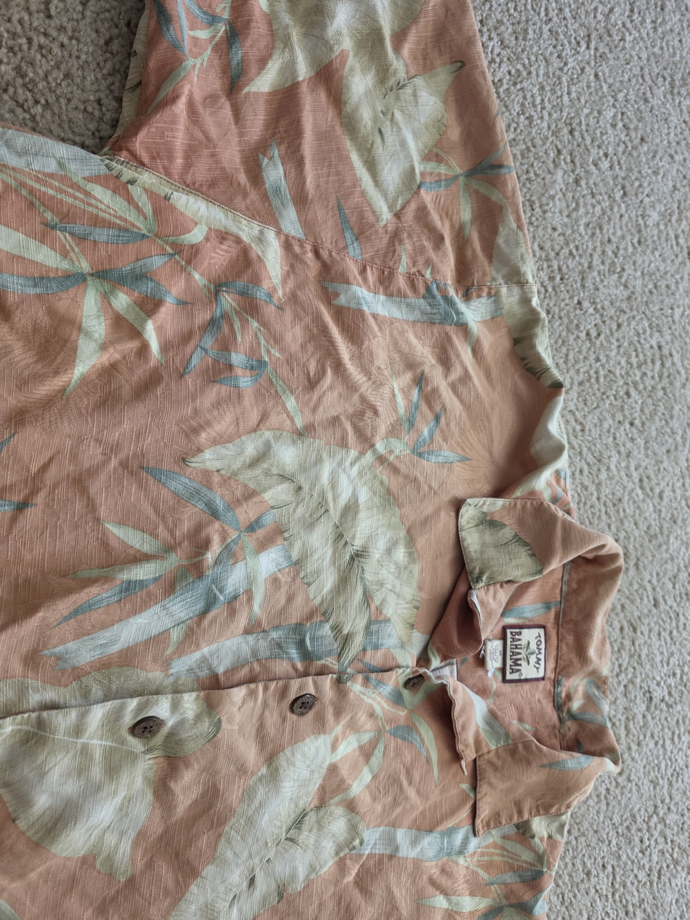 Tommy Bahama Men's Peach Tropical Print Short Sleeve Shirt XL